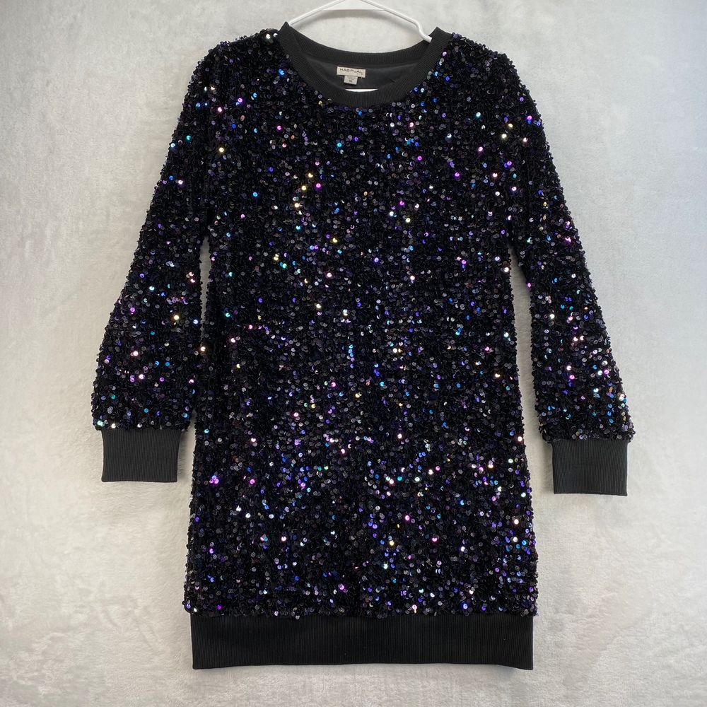 Habitual Kids Sequin Dress Party‎ Sparkly Long Sleeve Black Size 16